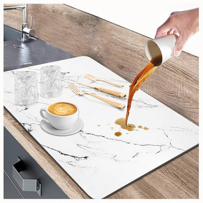 White Dish Drying Mat, 24"x16" Dish Draining Mat with Non-slip Rubber Backed, Absorbent Heat Resistant Dish Drying Mats for Kitchen Counter, Easy to Clean Coffee Machine Mats (White) - color: White