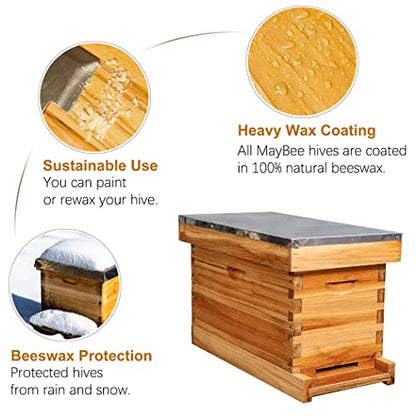 5-Frame Nuc Beehive Box for Beekeeping Complete Bee Hive Nuc Box Kit Dipped in 100% Beeswax Includes 5 Wooden Frames & Heavy Wax Coated Foundations