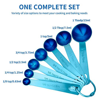 Measuring Spoons, SUS304 Stainless Steel Measuring Cups Set of 7 Piece： 1Tbsp&1/2Tbsp,1tsp,3/4tsp,1/2tsp,1/4tsp,1/8tsp Teaspoon Coffee Scoop Tablespoon for Dry and Liquid Ingredients, Blue - color: Blue