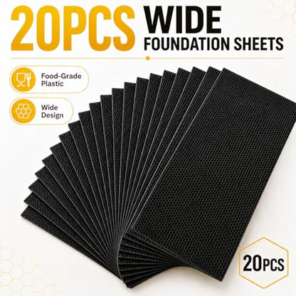 Black Beeswax Foundation Sheets, 20PCS for Langstroth Deep Frames | 8-1/2 Inch, Fits Langstroth Deep Frames, Wax-Coated Plastic, Food-Grade