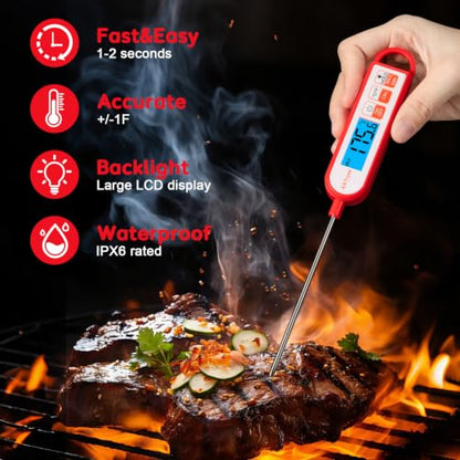 Digital Instant Read Meat Thermometer Kitchen Cooking Food Candy Thermometer for Oil Deep Fry BBQ Grill Smoker Thermometer by AikTryee - color: Black Red-SR807