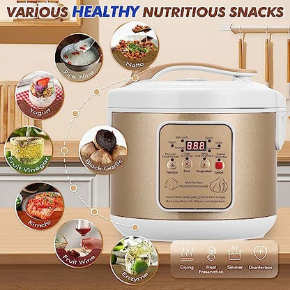 Moongiantgo 6L Black Garlic Fermenter, Automatic Intelligent Fermenter Machine for Natto, Yogurt, Kimchi, Fruit Wine, Garlic Cooker with Precise Time Temperature Control, 110V - color: Golden