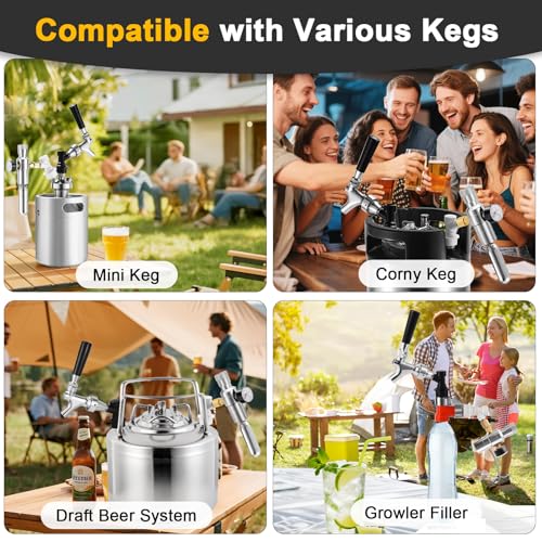 Ball Lock Keg Tap Faucet & Dual Hold Stable 0-60PSI CO2 Regulator Set, Stainless Steel Core Self-Closing Beer Faucet & Portable Beer Keg Regulator with Ball Lock Quick Disconnect for Homebrew
