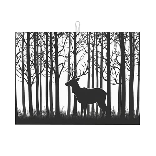 Deer Dish Drying Mat for Kitchen Counter Microfiber Super Absorbent Non-Slip Dish Drying Pad for Countertops Dishes Utensils Stylish Quick-Dry Machine Washable 18x24 Inch - color: Deer