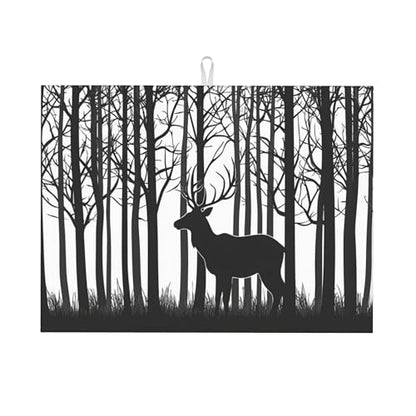 Deer Dish Drying Mat for Kitchen Counter Microfiber Super Absorbent Non-Slip Dish Drying Pad for Countertops Dishes Utensils Stylish Quick-Dry Machine Washable 18x24 Inch - color: Deer