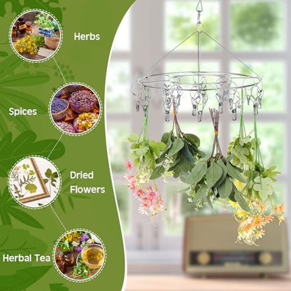 Bokon 4 Pcs Hanging Drying Rack for Herb Macrame Flower with Stainless Clip Dryer Hook for Drying Herb Air Plants Spices Flower Hydroponic Plant Ready to Use with Ceiling Hook(Round) - style: Round