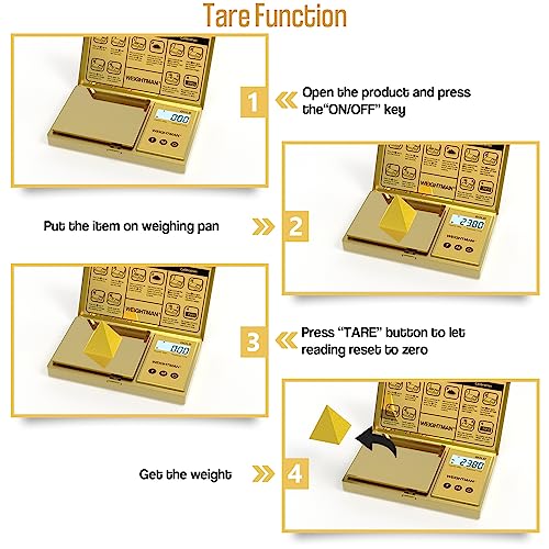 WEIGHTMAN Digital Scale Gram, 200g/0.01g Pocket Scale Gold Titanium Plating, LCD Backlit Display, Mini Jewelry Scale with 6 Units, Auto Off, Tare Function for Food, Coins, Battery Included - color: Gold