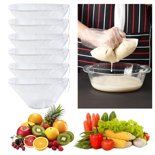 6PCS Fine Mesh Filter Standing Drawstring Bag Cotton Unbleached Cheese Cloths for Straining Reusable Muslin Cheesecloth Making Yogurt Soy Milk Juice Two Sizes