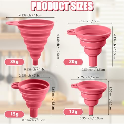 4PCS Silicone Collapsible Funnels Set for Kitchen Use Compact and Portable Liquid Transfer Tool, Collapsible Gadgets(Pink) - color: 4PCS-Pink