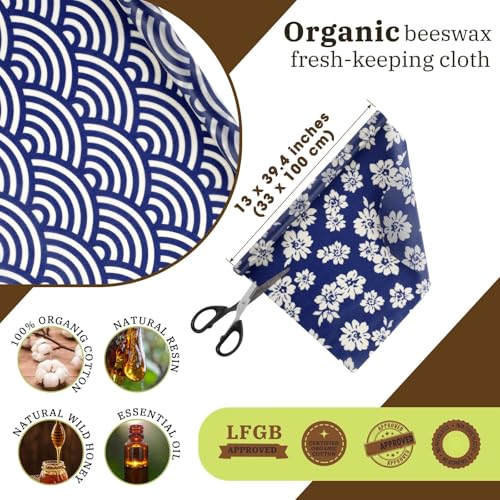 3 Rolls Reusable Beeswax Wraps for Food 13 x 40 Inches Bees Wax Wraps Reusable Food Storage Wrap Beeswax Paper Roll for Bread Sandwich Cheese Fruit Snacks(Vivid) - style: Pattern