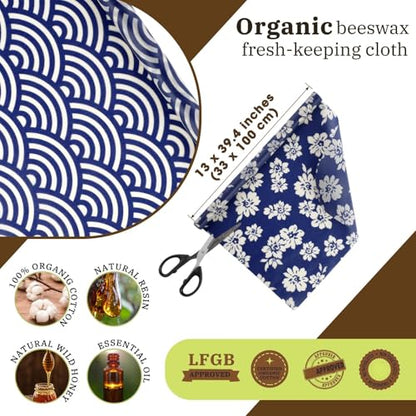 3 Rolls Reusable Beeswax Wraps for Food 13 x 40 Inches Bees Wax Wraps Reusable Food Storage Wrap Beeswax Paper Roll for Bread Sandwich Cheese Fruit Snacks(Vivid) - style: Pattern