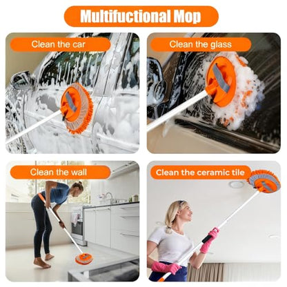 62" Car Wash Brush with Long Handle Car Cleaning Brush Kit Car Cleaning Supplies Kit Car Washing Duster Tools Accessories, 1 Chenille Scratch-Free Replacement Head Aluminum Alloy Pole (Orange) - color: Orange