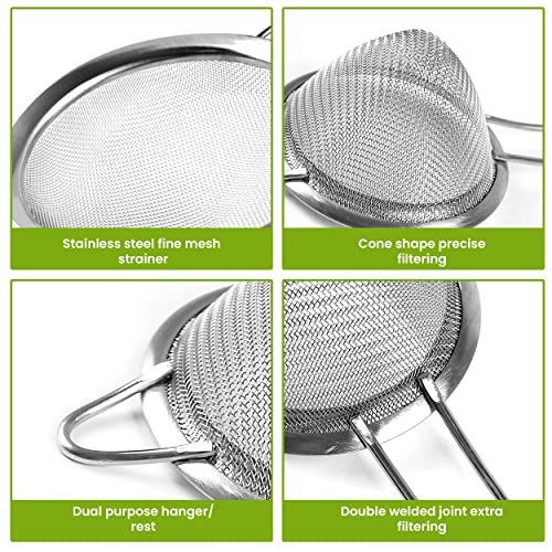 Set of 2 Stainless Steel Mesh Strainers for Kitchen - 5.5 inch Round Fine Mesh Strainer & 3.4 inch Conical Strainer Fine Mesh - Ideal to Sieve Pasta Noodles, Quinoa, Tea, Coffee, Juices, Flour - size: 5.5 inch & 3.4 inch