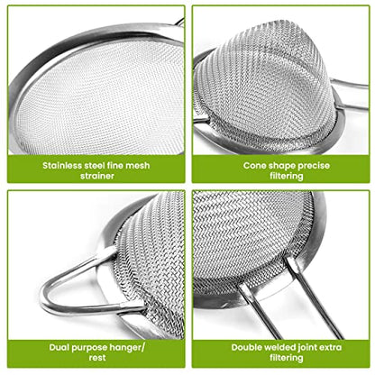 Set of 2 Stainless Steel Mesh Strainers for Kitchen - 5.5 inch Round Fine Mesh Strainer & 3.4 inch Conical Strainer Fine Mesh - Ideal to Sieve Pasta Noodles, Quinoa, Tea, Coffee, Juices, Flour - size: 5.5 inch & 3.4 inch
