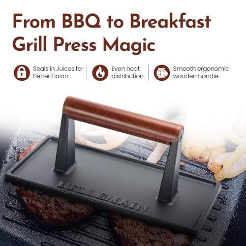 Bellemain Bacon Press Rectangle | Heavy-Duty Cast Iron Grill Press for Perfectly Seared Bacon, Steak & Sandwiches | Equalized Weight Distribution - size: Rectangle