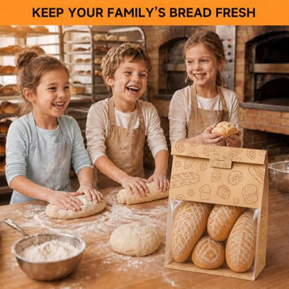 Extra Large Bread Bags for Homemade, 50 Count, 50% Thicker Sourdough Paper With Ties, 15.7 * 10.2 * 5.1 in, Tin Tie Tab Lock Bakery Bags With Window and Sealing Stickers for Storage Packaging Gifting - color: No print