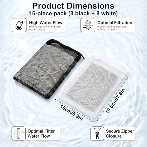 16 Pcs Aquarium Filter Media Bags Extra Fine Filter Medias Bag with Zipper 7.8 x 5.9 Inch Aquarium Media Bag Reusable Strong Polyester Fine Mesh Bags for Fish Tank Activated Carbon Ceramic Rings | 7.8 x 5.9 Inch Aquarium Media Bag Reusable Strong Polyeste