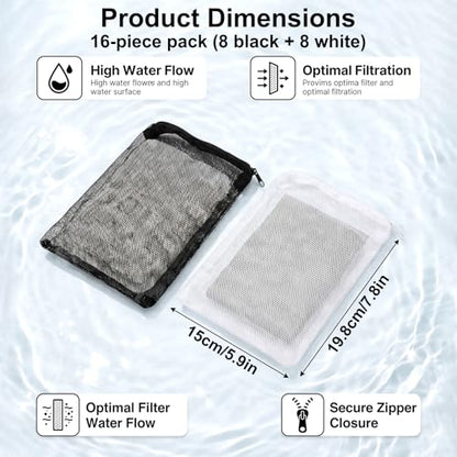 16 Pcs Aquarium Filter Media Bags Extra Fine Filter Medias Bag with Zipper 7.8 x 5.9 Inch Aquarium Media Bag Reusable Strong Polyester Fine Mesh Bags for Fish Tank Activated Carbon Ceramic Rings | 7.8 x 5.9 Inch Aquarium Media Bag Reusable Strong Polyeste