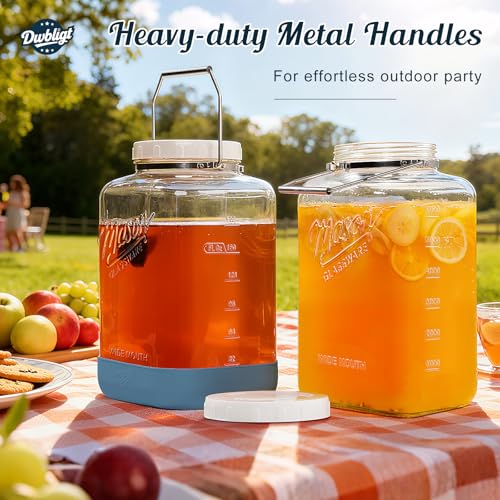 2 Pack 2 Gallon Glass Jar with Airtight Lid, 256 Oz Large Wide Mouth Mason Jar with Non-slip Base & Stainless Steel Handle - Glass Food Storage Containers for Flour, Cereals, Rice and Picking