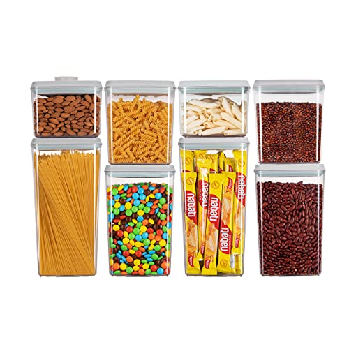 Ankou Food Storage Containers Pop Airtight Food Storage Containers with Lids for Kitchen Pantry Organizing Cereal Snack Flour Sugar Coffee Spaghetti Stackable - 8 Pcs (1.2, 2.0, 2.7, 3.3qt)*2 - color: 8 Pcs Set (1)