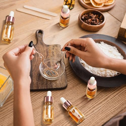 Didaey 100 Pcs 1/2/3/5/10/15 ml Mini Glass Oil Dropper Bottle Bulk, Clear Essential Small Empty Bottles Sample Containers Perfume Liquid Vials with Cap for Traveling (10 ml,Rose Gold) - color: Rose Gold, size: 10 ml