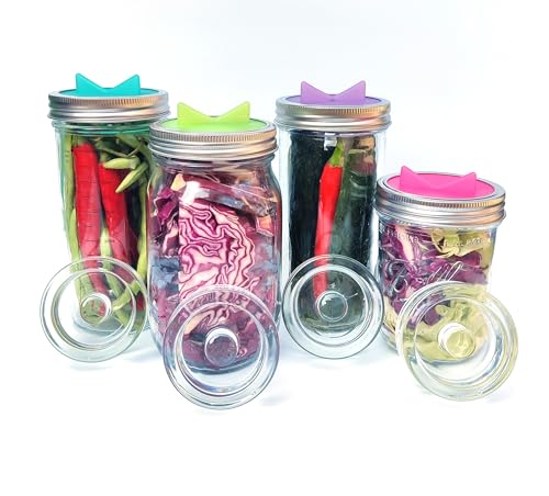 Glass Weights Mason Jar Fermentation kit for Wide Mouth Mason Jars Vegetable Sauerkraut Fermenting whit Easy Grip(Jars Not Included) (4 Glass weight)