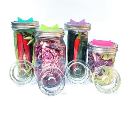 Glass Weights Mason Jar Fermentation kit for Wide Mouth Mason Jars Vegetable Sauerkraut Fermenting whit Easy Grip(Jars Not Included) (4 Glass weight)