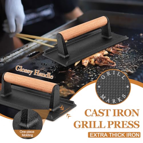 35PCS Griddle Accessories Kit, Leonyo Flat Top Grill Accessories, Grill Tools with Enlarged Spatulas, Melting Dome, Metal Scraper, Burger Press for Outdoor Barbecue Teppanyaki Hibachi Cooking - style: Rectangle Bacon Press