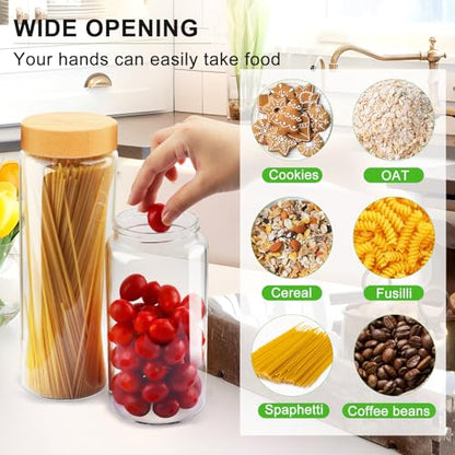 AISIPRIN Airtight Glass Jar with Lid, Glass Storage Containers with Screw On Bamboo Lids, for Cookie, Pasta, Cereal Storage Containers, 5Pcs 80oz 50oz 27oz Canisters Sets for the Kitchen - size: 5 jars: 80oz, 50oz, 27oz