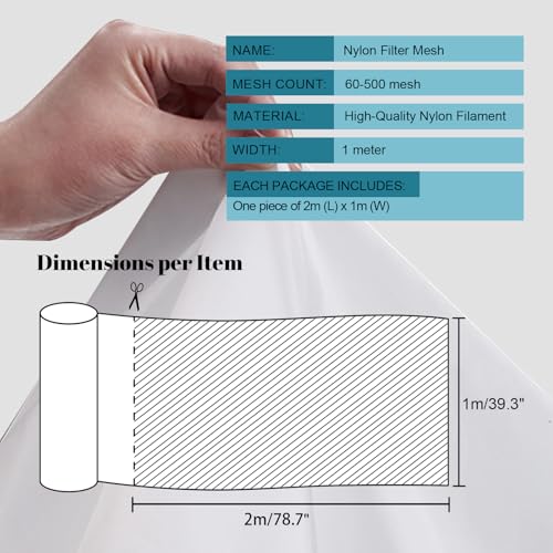 39 x 78 Inch Nylon Mesh Filter Fabric, 25-250 Micron Ultra Fine Mesh Strainer for Straining Juice Coffee Paint (120 mesh /120 μm) - style: 120 Mesh