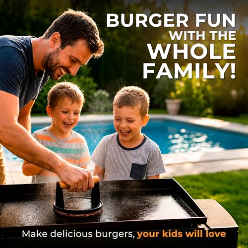 The Burger Smasher™ Pre-Seasoned Heavy Duty Cast Iron Smash Burger Press Kit - Heat Resistant Burger Smasher for Griddle, Food, Chef, Meat & Cooking Press, Hamburger Smasher - 30 Patty Paper