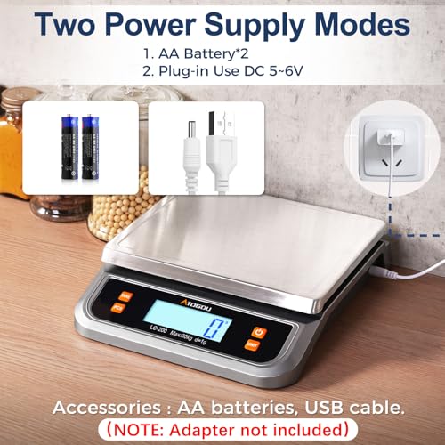 Atogou 88lb Commercial Digital Kitchen Scale 40kg/1g, with 6 Units Conversion, Stainless Steel, LCD Display, AA Battery or Plug-in Use for Baking, Bread, Cooking, Meat LC200 Grey - size: Grey 88 lb (40 kg)