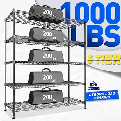 45 "W Storage Shelves 5 Tier Wire Shelving Unit Adjustable Metal Shelving Wire Shelf Pantry Shelves Wire Commercial Rack for Closet Kitchen Pantry Utility Room Garage 45" Wx 13.5" Dx70.5 H Black - size: 45" W x 70.5" Hx 13.5" D