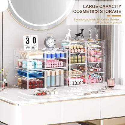 caktraie Makeup Organizer Storage With 16 Drawers, 4 Pcs Desktop Office Supplies, Desk Organizers, Clear Accessories, Dustproof Storage Drawer and for Make Up, Jewelry, Pen, Stationary - size: 16 Drawers