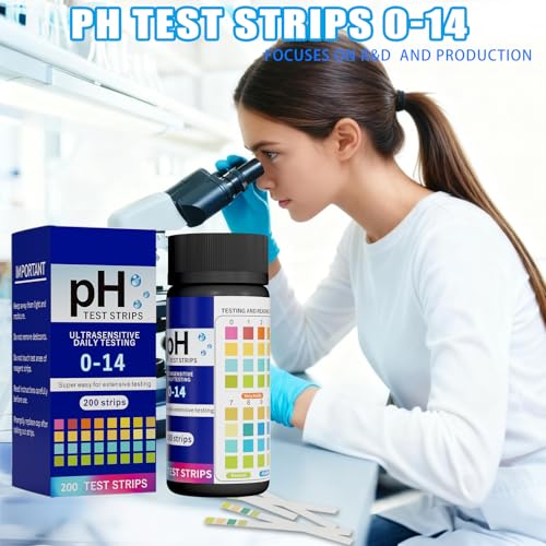 200 Strips pH Test Strips 0-14 Universal Litmus Paper pH Test Strips for Liquid Testing, Saliva, Drinking Water, Aquariums, Labs and Soap Making, Quick Reliable pH Testing Kit