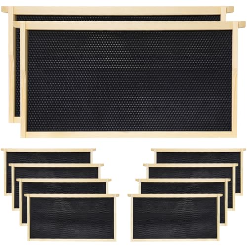 10 Pack Black Bee Hive Deep Frames Unassembled, Wooden Bee Frames with Plastic Beeswax Coated Foundations for Deep Brood Box - color: Black, size: 10 Pack