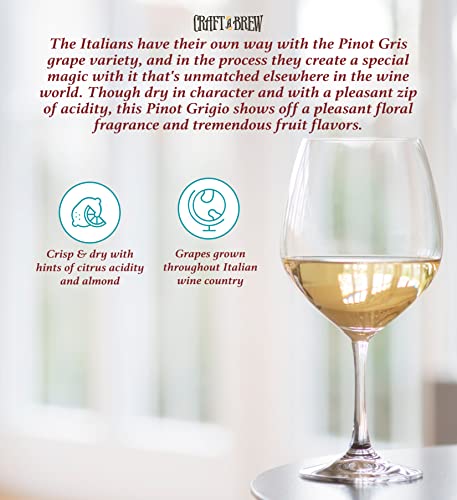 Craft A Brew - Pinot Grigio Wine Recipe Kit - 1 Gallon - Ingredients for Home Brewing Wine - Wine Making Ingredients and Supplies - style: Pinot Grigio