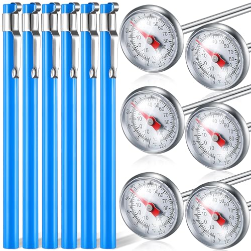 Xuhal 6 Pcs Stainless Steel Kitchen Thermometer with 5 Inch Long Stem 1 Inch Dial Thermometer Milk Frothing Food for Oven Probe Meat Grill BBQ Cooking Chocolate Water(Blue) - color: blue