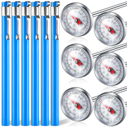 Xuhal 6 Pcs Stainless Steel Kitchen Thermometer with 5 Inch Long Stem 1 Inch Dial Thermometer Milk Frothing Food for Oven Probe Meat Grill BBQ Cooking Chocolate Water(Blue) - color: blue