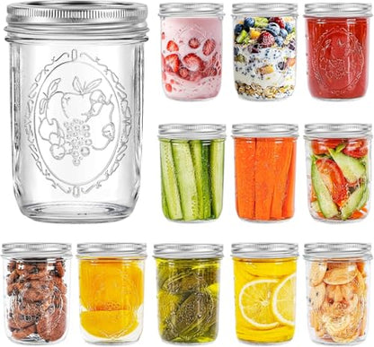 Miuyhji Mason Jars 16 oz with Lids, 12Pcs Wide Mouth Glass Canning Jars with Airtight Lids and Bands, Overnight Oats Containers for Pickling, Freezing, Preserving, Meal Prep, Jar Décor - size: 16 oz-12Pcs (Clear)