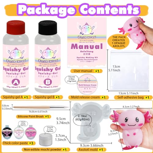 FUNSHOWCASE Taba Squishy Maker Big Axolotl Silicone Mold Gel Kits Pack - color: Axolotl