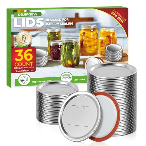 36 Pack Mason Jar Lids for Wide and Regular Mouth Jars, with Date Reminder Vacuum Seal Lids for Electric Mason Jar Vacuum Sealers - size: 18 Regular + 18 Wide Mouth Lids