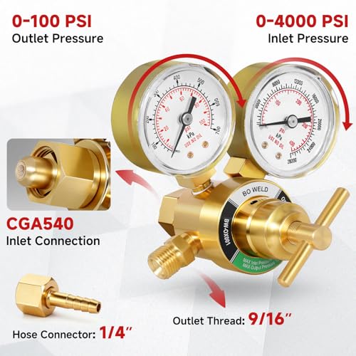 Light Duty Oxygen Regulator Welding Gas Gauges, CGA-540 Oxygen, for Torch Cutting Kit, T-Handle - style: Oxygen Regualtor