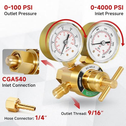 Light Duty Oxygen Regulator Welding Gas Gauges, CGA-540 Oxygen, for Torch Cutting Kit, T-Handle - style: Oxygen Regualtor