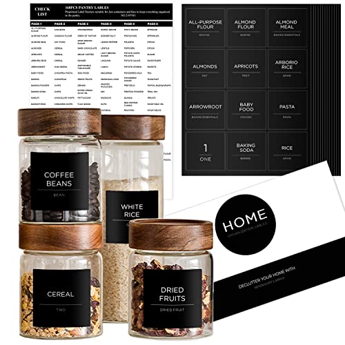 168 Pantry Labels for Food Containers, Minimalist Black Matte Stickers White Fine Line Text,Preprinted Waterproof Label for Glass Jars, Bottles & Canisters,Pantry Organization Storage - color: Black