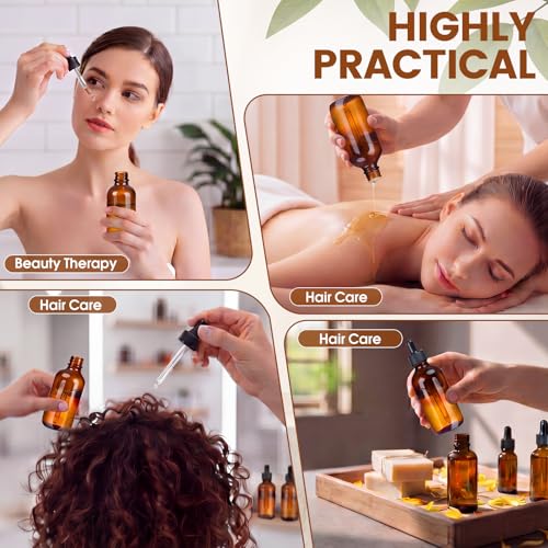 Hushee 6 Pack 4 oz Amber Glass Dropper Bottles for Essential Oils with Measured Eye Dropper, 6 Black Caps, 1 Funnel for Personal Care, Tincture Bottles Leakproof Travel Bottle Lab Chemicals Perfumes
