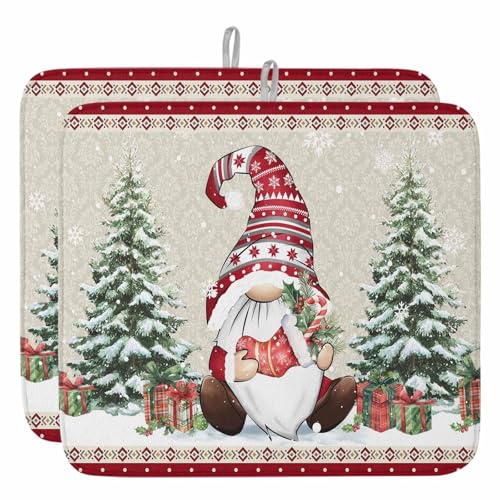 Christmas Dish Drying Mat for Kitchen Counter, Microfiber Rack Pads, Southwestern Xmas Gnomes Tree Winter Snowflake Absorbent Dish Bottle Drying Mat, 18''x24'', 2 Pack - size: 2PCS-18x24in