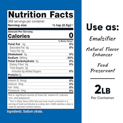 Nutricost Sodium Citrate Powder 2LB (32.4oz) Food Grade, GMO-Free | Emulsifier, Natural Flavor Enhancer, Food Preservant - size: 31.99 Ounce (Pack of 1)