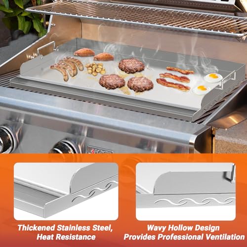 Skyflame 25"x16" Stainless Steel Griddle Plate for BBQ, Hibachi, Flat Top Grill with Even Heating, Grease Groove, Foldable Handles, Ideal for Charcoal/Gas Grills, Camping, Tailgating, Outdoor Cooking - size: 25" x 16" x 2.2"