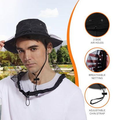 Mosquito Head Net Hat UPF 50+ Sun Protection Bug Hat for Men Women | Sun Visor Style, Perfect for Safari, Hiking, Beekeeping, Camping & Gardening - color: Black